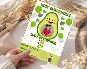 Avocado Birthday Invitation - Holy Guacamole Party Template - Digital Canva Download