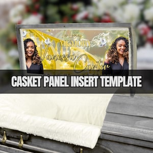 Yellow Casket Panel Insert Template - Canva Funeral Design - In Loving Memory Printable