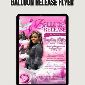 Memorial Balloon Release Flyer, Pink Soft Design (Canva Editable)