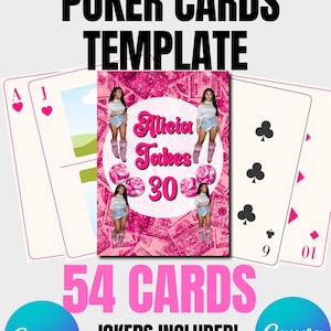 Custom Photo Playing Cards Template: Pink Birthday Party Favor (Canva Editable)