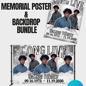 Silver Funeral Backdrop & Poster Bundle – Editable Canva Funeral Template | Memorial Service Decoration