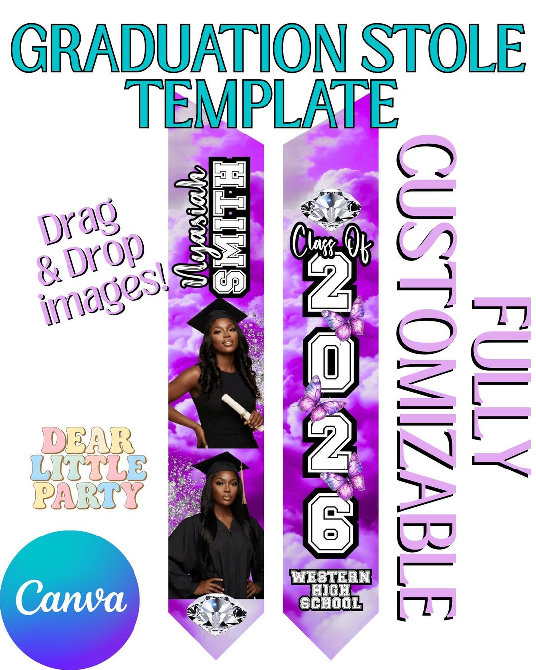 Customizable Graduation Stole Template Canva Design (digital Download