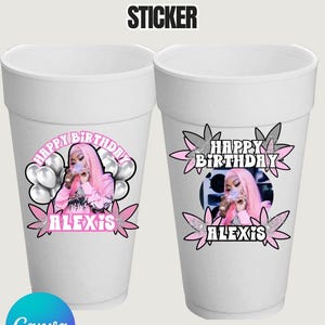 Geburtstagstasse Aufkleber: Personalisierbare rosa Weed Etiketten - Printable DIY