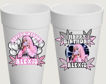 Birthday Cup Stickers: Customizable Pink Weed Labels - Printable DIY