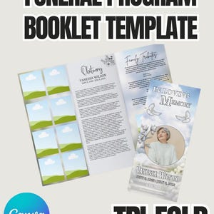 White TriFold Funeral Program Template - Canva Memorial Booklet