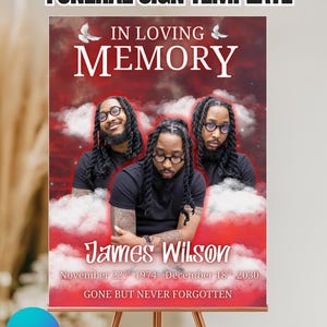 Red Funeral Welcome Sign Template - In Loving Memory Poster - Repast Decor