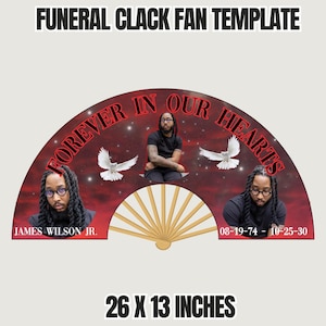 Red Funeral Clack Fan Template Canva | Memorial Fan Template with Photo | Forever In Our Hearts Hand Fan | Printable Obituary Keepsake