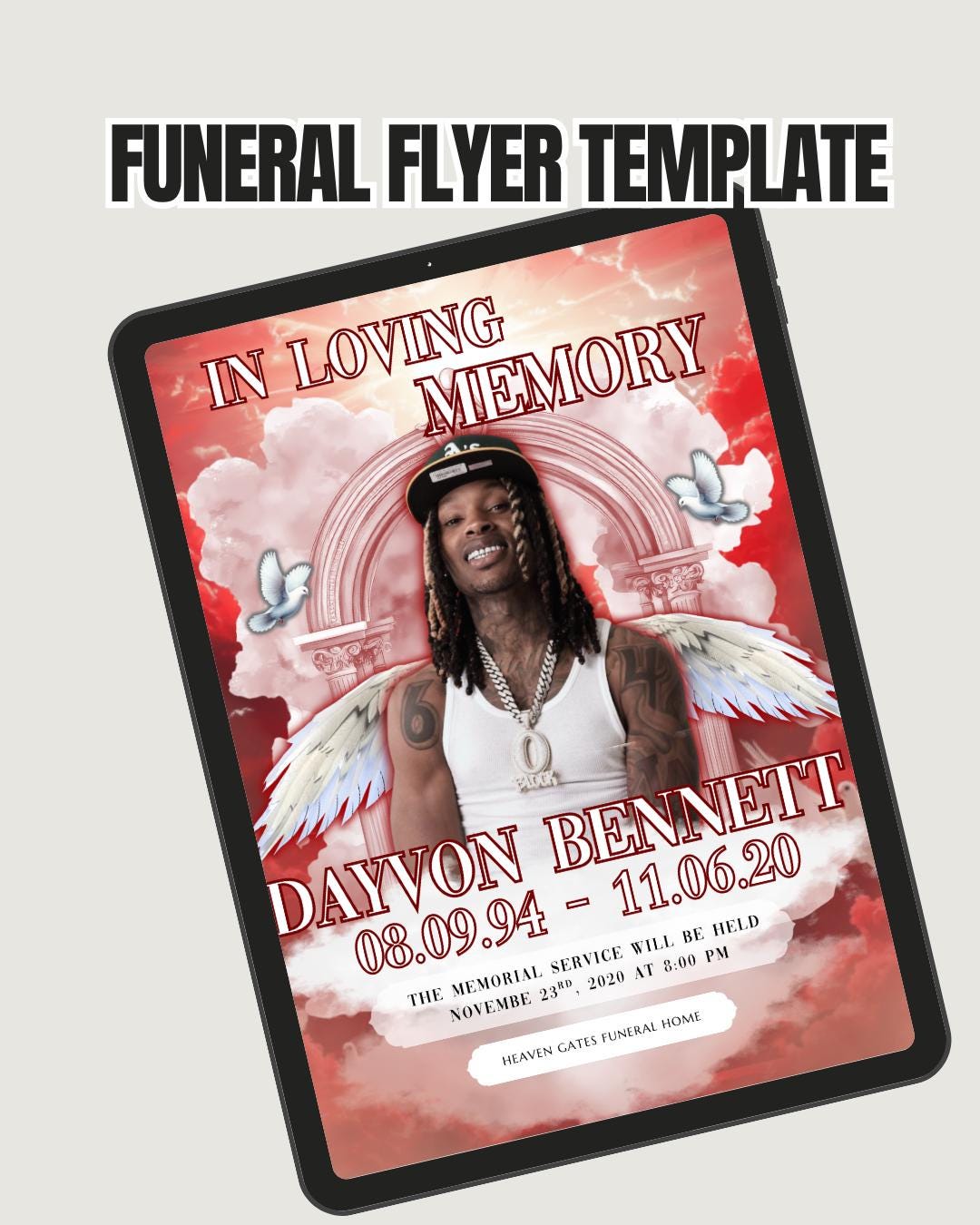 Red Funeral Flyer Canva Template Digital Memorial Program | Obituary ...