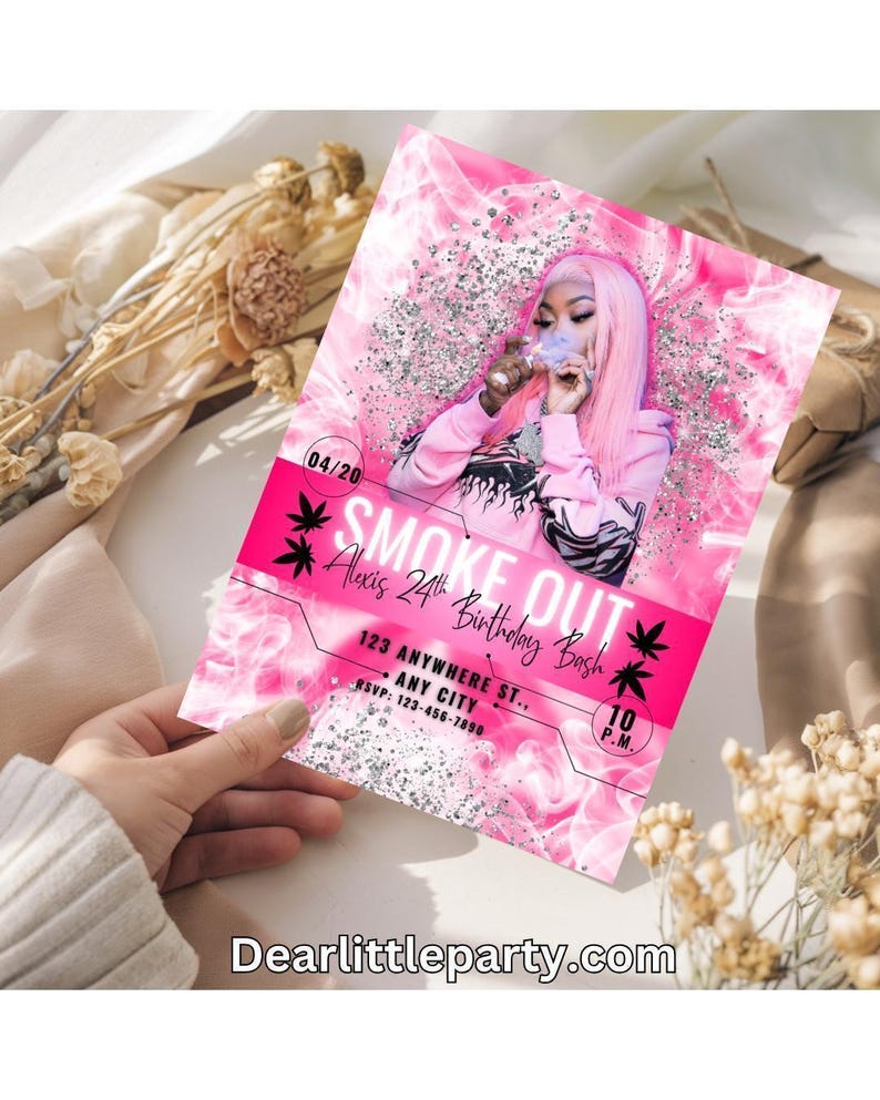 420 Birthday Invitation: Bold Weed Design - Editable Canva Template image 2