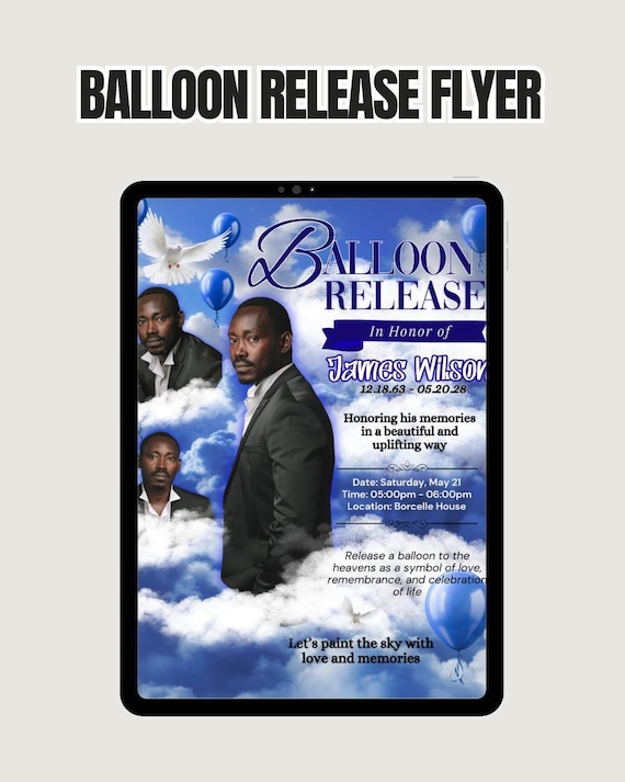 Memorial Balloon Release Flyer Template: Editable Canva Funeral Poster (Digital Download 8.5x11 in)