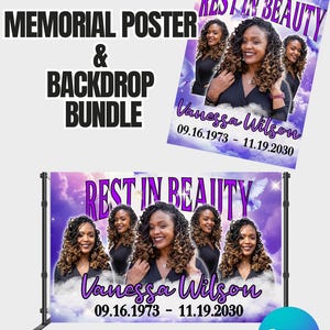 Purple Funeral Backdrop & Poster Bundle – Editable Canva Funeral Template | Memorial Service Decoration