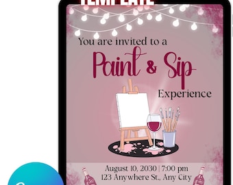 Invitación a taller de pintura y vino – Descarga digital en lienzo