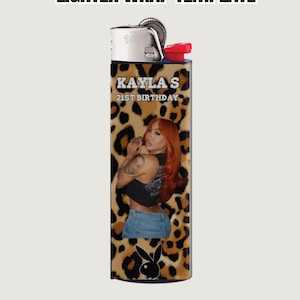 Playboy Lighter Wrap Template - Leopard Print Bic Lighter Label, Editable Birthday Favor, Customizable Lighter Sticker Download
