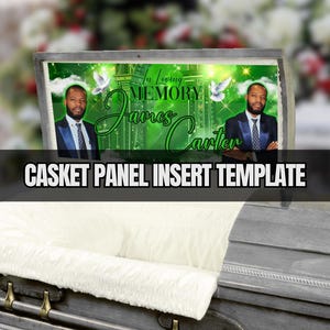 Green Funeral Casket Panel Insert Template  - Editable Canva Funeral Banner In Loving Memory Design