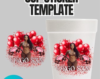 Plantilla de calcomanía para taza de cumpleaños de Virgo rojo, etiqueta Canva editable personalizada para decoración de fiestas
