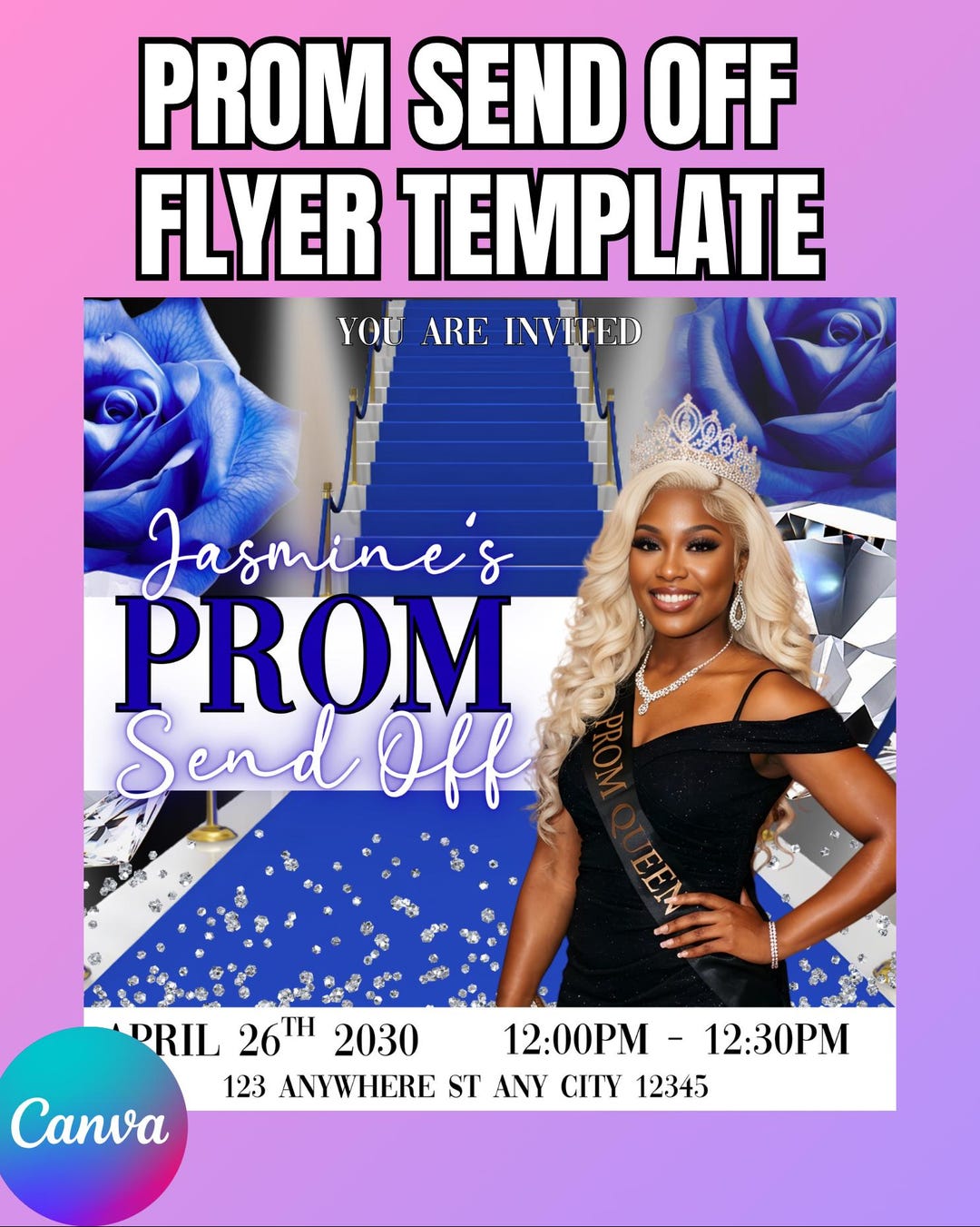 Prom Send off Flyer Template, Editable Canva Invitation (5x5 Digital ...