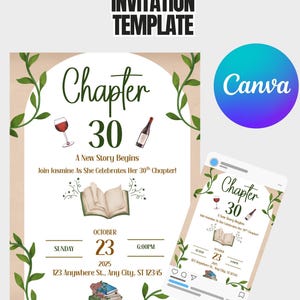 Birthday Invitation Template | Editable Canva Digital Download | Book Lover Chapter Party Invite 5x7