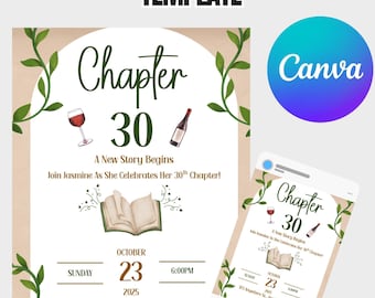Birthday Invitation Template | Editable Canva Digital Download | Book Lover Chapter Party Invite 5x7