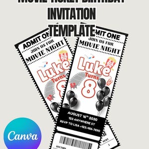 Plantilla de invitación de cumpleaños con entrada de cine - Invitación VIP editable para niños