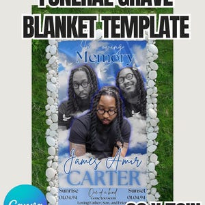 Blue Grave Blanket Template - 36x72 Editable Canva Design for Celebration of Life