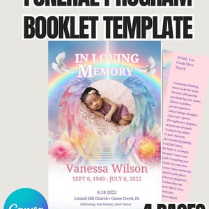 Baby Funeral Program Template for Canva - Editable 4 Page Memorial Booklet