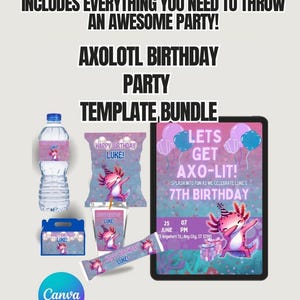 Birthday Invitation Template: Cute Axolotl Art - Editable Canva Card image 4