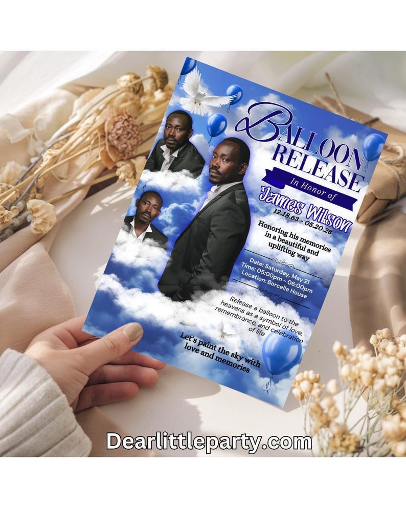 Memorial Balloon Release Flyer Template: Editable Canva Funeral Poster (Digital Download 8.5x11 in) image 2