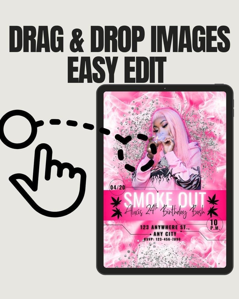 420 Birthday Invitation: Bold Weed Design - Editable Canva Template image 3