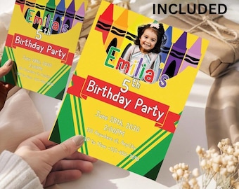 Crayon Birthday Invitation | Editable Kids Art Party Invite | Canva Template