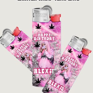 Lighter Wrap Template - Pink Glitter Weed  Design for Birthdays - Canva Printable Label