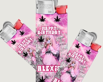 Lighter Wrap Label: Pink Glitter Weed Birthday Design (Digital Download)