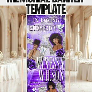 Funeral Banner Template, Purple, Editable Canva, 30×70 in