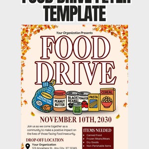 Donation Event Flyer: Food Drive Design (Canva Editable, US Letter)