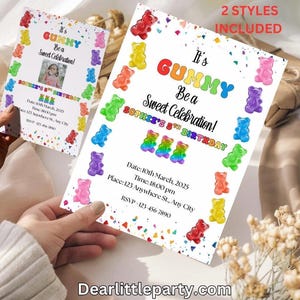 Gummy Bear Birthday Invitation: Rainbow Party, Editable Canva Template (Digital Download)