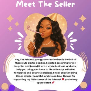 a woman with curly hair wearing a party hat and blowing a horn, surrounded by stars and a purple background.