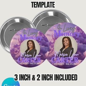 Purple Funeral Button Template - Editable Photo Pin Badge Design - In Loving Memory
