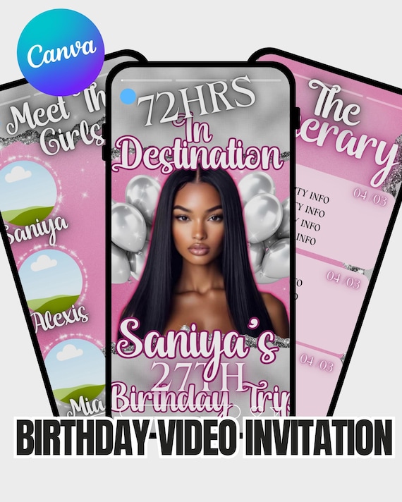 Birthday Weekend Invitation & Itinerary Template, Editable Canva, Video or PDF, 1080×1920