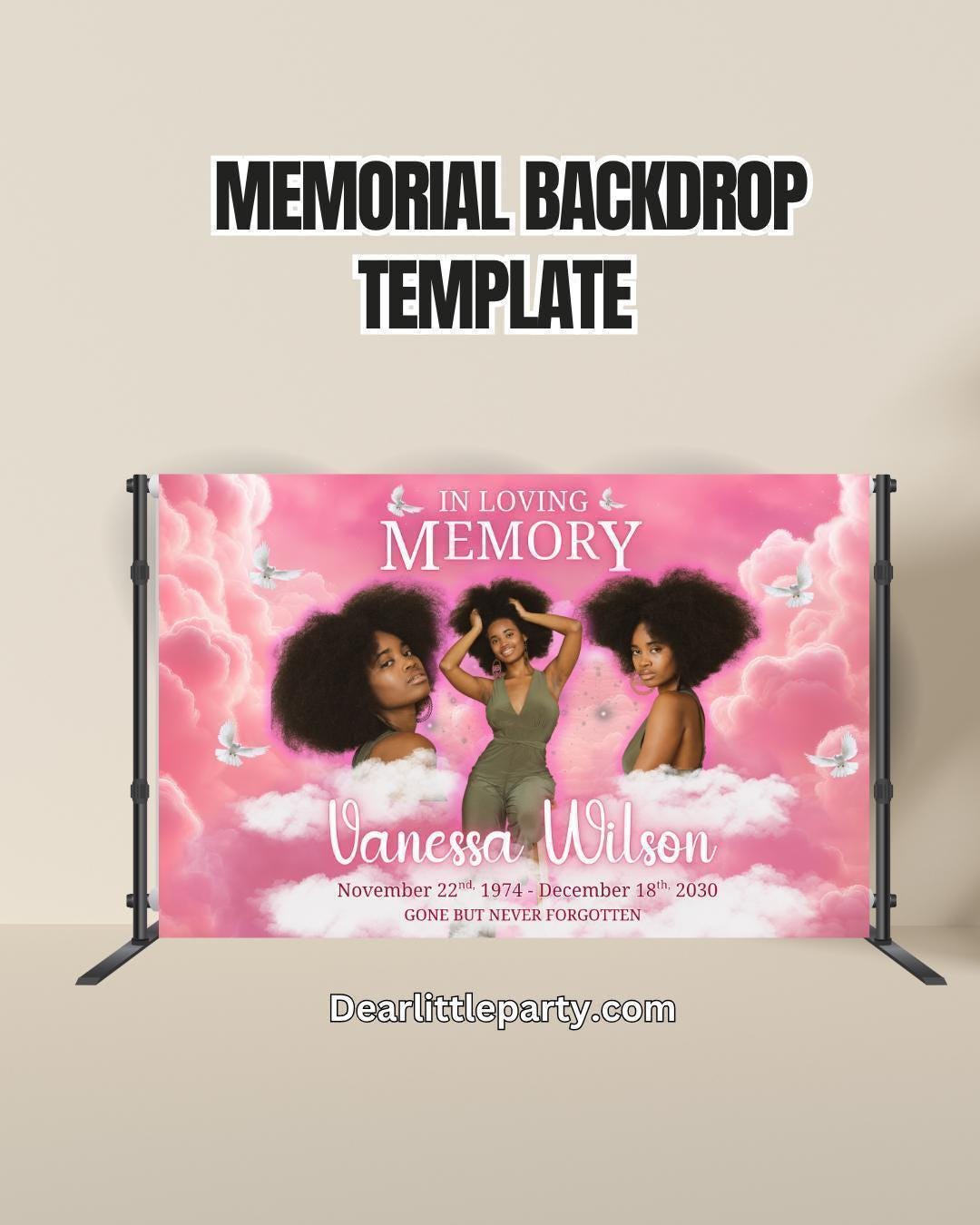 Funural Backdrop Pink Funeral Backdrop Template - Memorial Photo Display - Repast ...