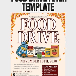 Donation Event Flyer: Food Drive Design (Canva Editable, US Letter)