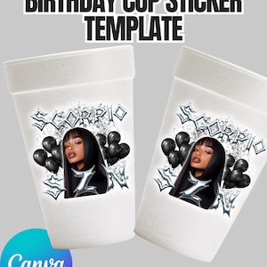 Scorpio Birthday Cup Sticker: Editable Zodiac Party Label