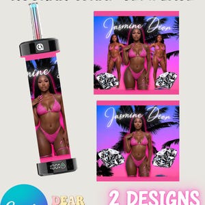 May include: A pink and black hookah wrap template with the text "HOOKAH WRAP TEMPLATE". The design includes images of a woman in a pink bikini, the text "Jasmine Dion", and the words "2 DESIGNS INCLUDED".