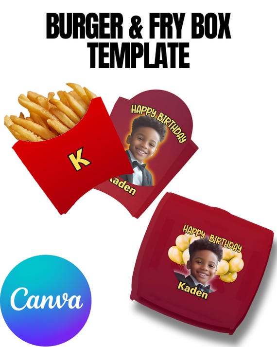 Burger & Fry Box Template - Fast Food Party Favor (8.5x11 Printable)