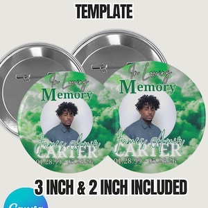 Green Memorial Photo Button Template  Editable Funeral Pin Badge Design