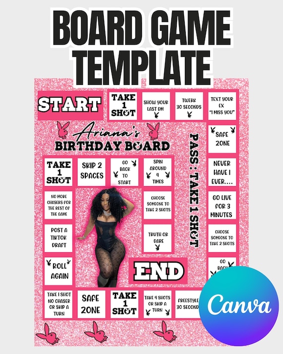 Editable Birthday Party Board Game Template: Girls Night, Bachelorette (16x20 Canva Template)