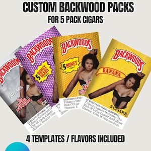 Custom Cigar Label Template - Editable 5 Pack Wrapper Design for Backwoods