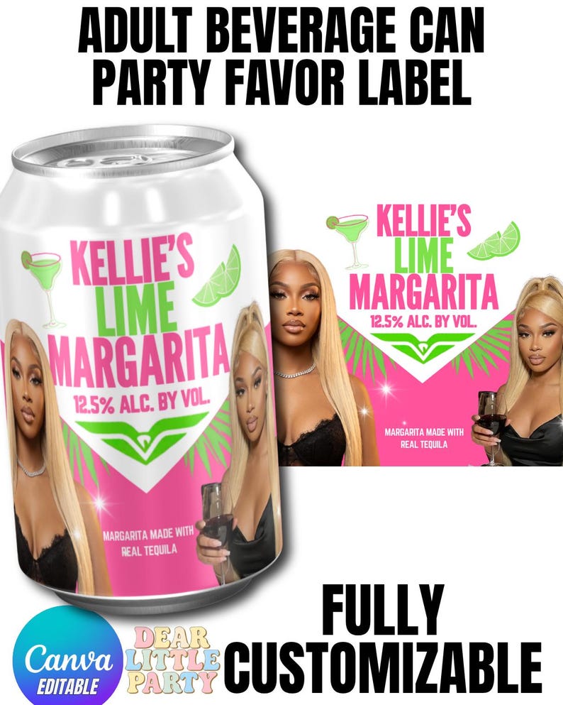 Editable Margarita Can Wrap Label, Adult Party Favor Template (Digital Download) image 1