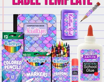 Étiquettes scolaires modifiables Canva, autocollants personnalisés avec le nom des enfants (téléchargement numérique)