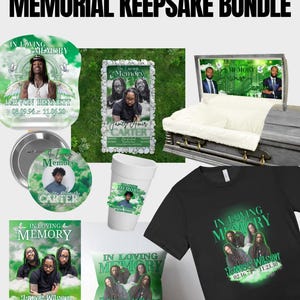 Green Funeral Keepsake Bundle - 8 Editable Canva Templates for Memorial Serivce