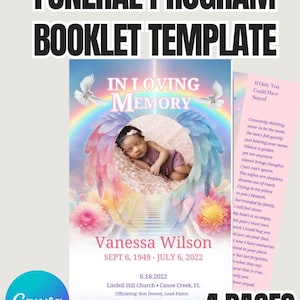 Baby Funeral Program Template for Canva - Editable 4 Page Memorial Booklet