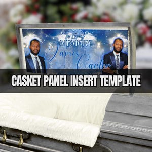 Casket Panel Insert Template, Blue, Editable Canva, 31.5×14.5 in